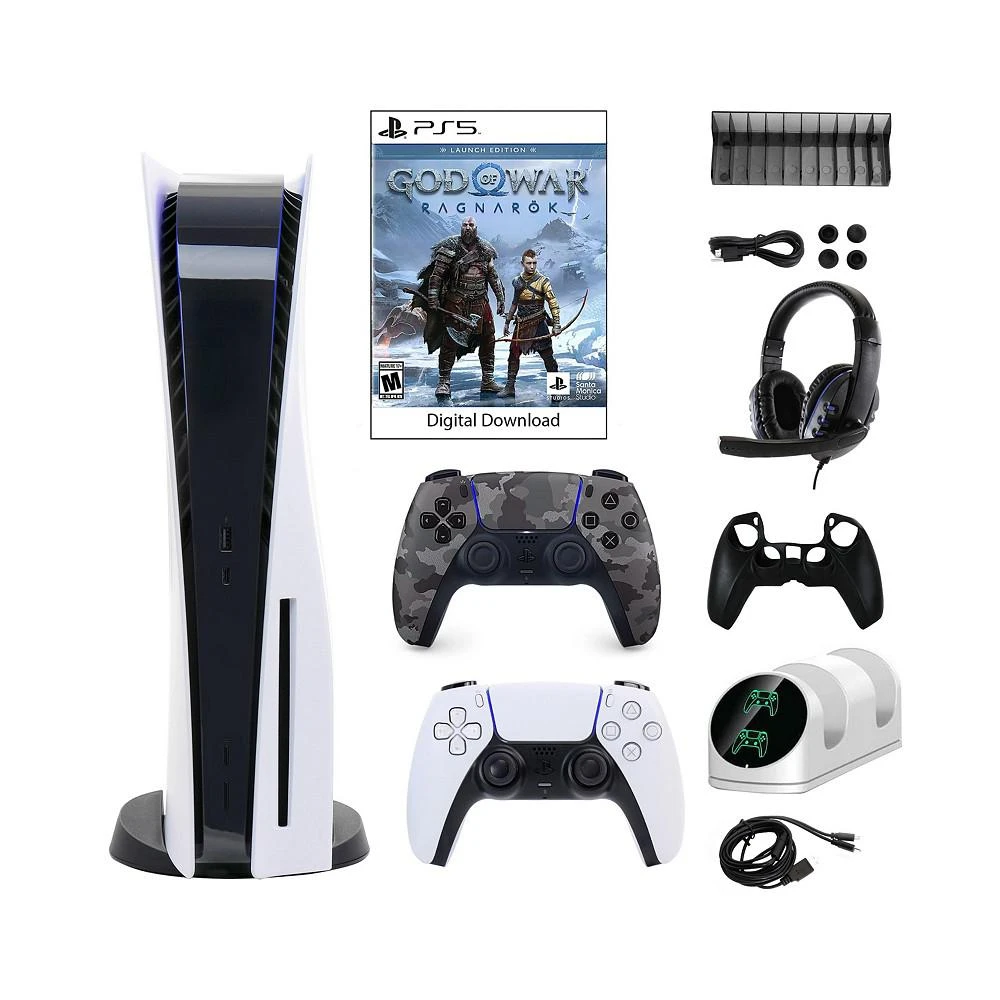商品Playstation|Sony 5 Core Console with God of War: Ragnarok with Accessories and DualSense Controller in Grey Camo,价格¥5953,第1张图片
