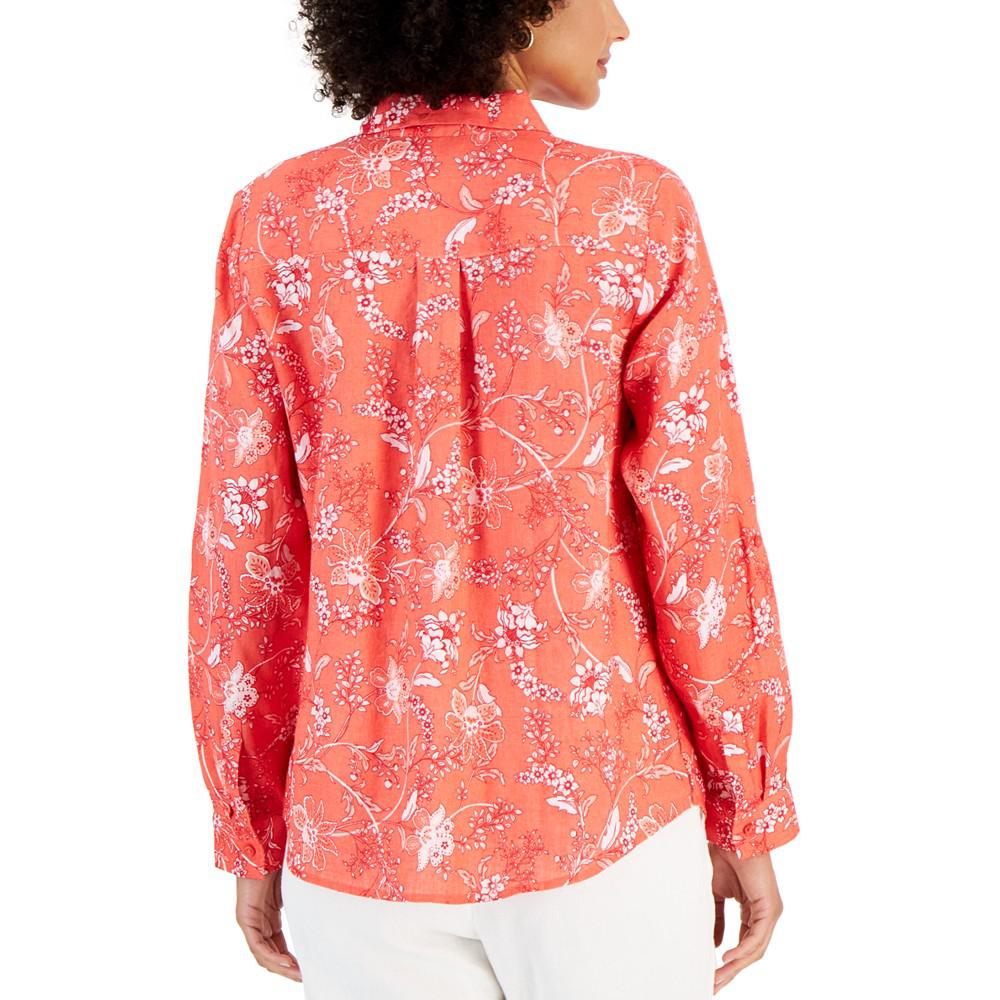 Women's Linen Floral-Print Shirt, Created for Macy's商品第2张图片规格展示