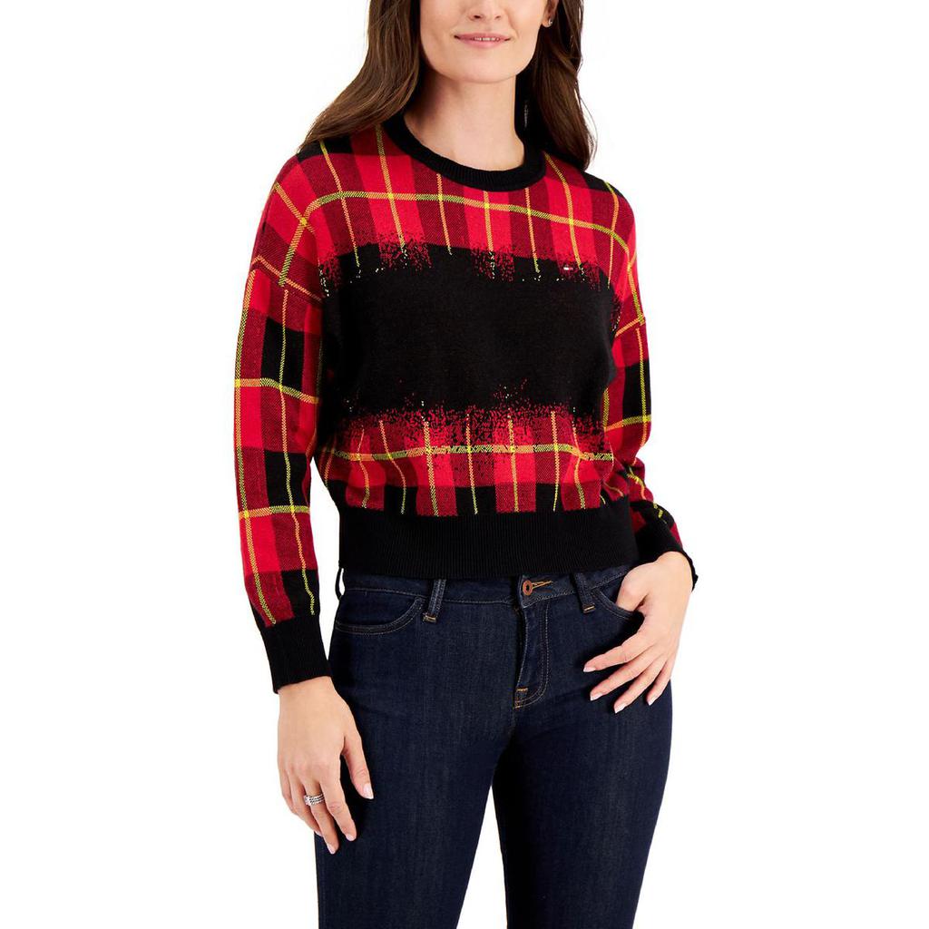 Tommy Hilfiger Womens Plaid Ribbed Trim Pullover Sweater商品第1张图片规格展示
