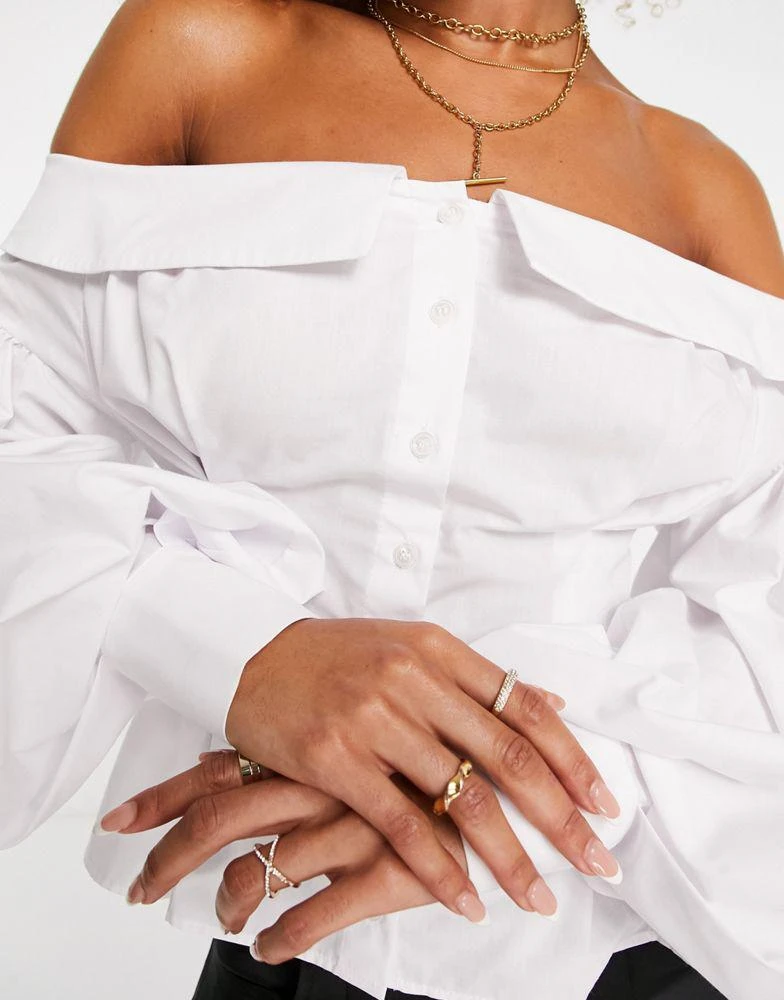 商品ASOS|ASOS DESIGN off shoulder shirt with volume sleeves in ivory,价格¥221,第3张图片详细描述