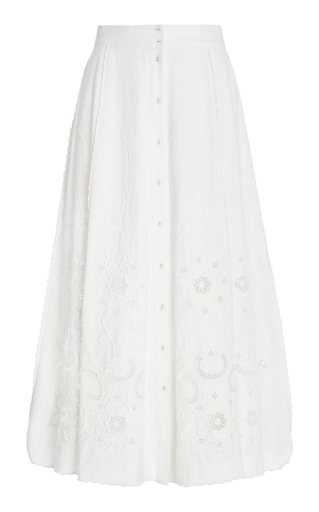 Sea - Women's Kiara Embroidered Button-Front Cotton Midi Skirt - White - S - Moda Operandi商品第1张图片规格展示