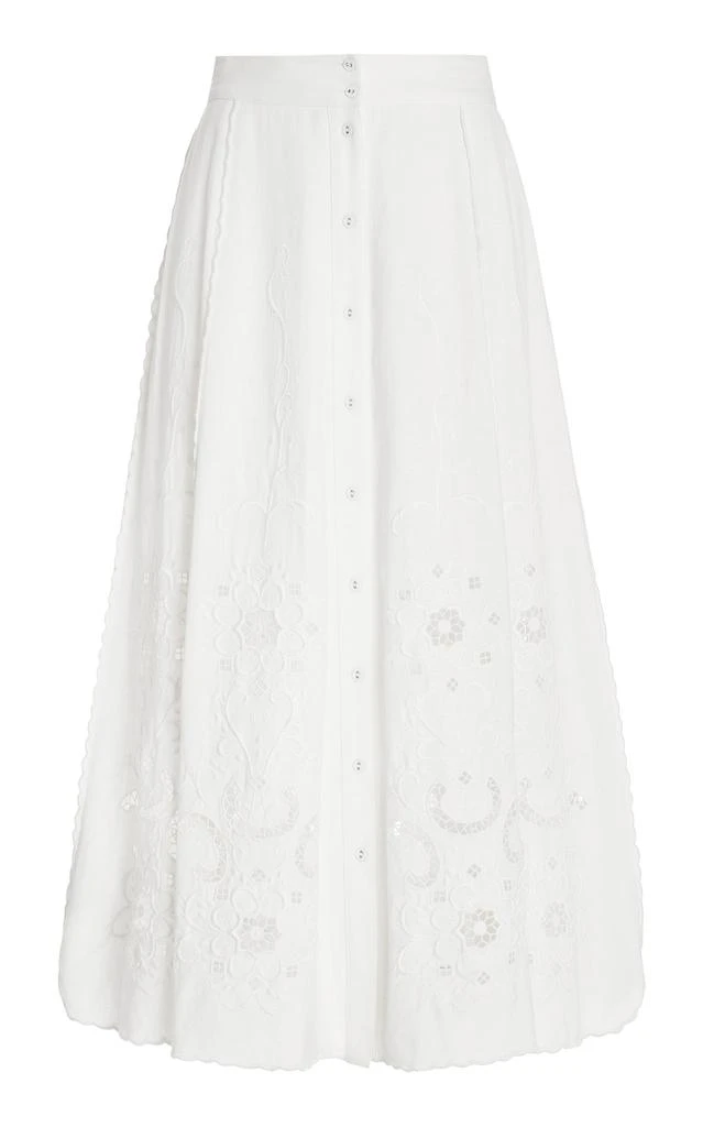 商品Sea|Sea - Women's Kiara Embroidered Button-Front Cotton Midi Skirt - White - S - Moda Operandi,价格¥1241,第1张图片