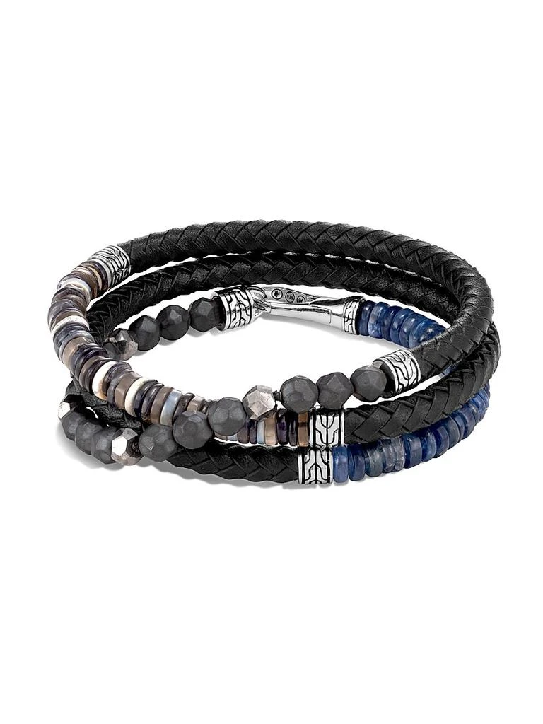 商品John Hardy|Chain Collection Multi-Stone, Sterling Silver & Leather Wrap Bracelet,价格¥6267,第2张图片详细描述