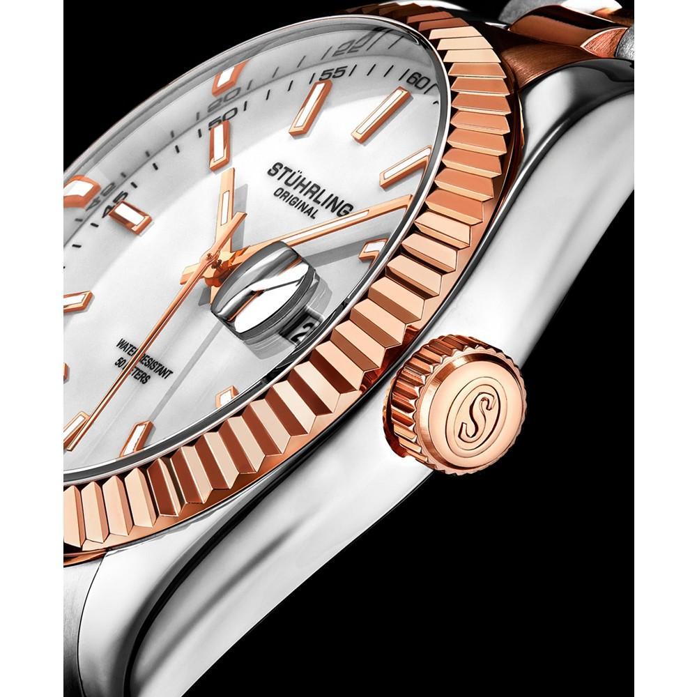 商品Stuhrling|Men's Silver-Tone and Rose Gold-Tone Stainless Steel Link Bracelet Watch 42mm,价格¥1020,第6张图片详细描述