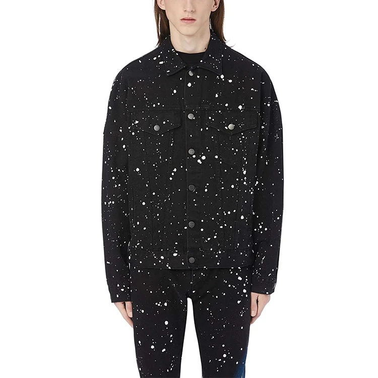 商品[国内直发] Palm Angels|泼墨闪粉刺绣牛仔夹克外套 男款 黑色,价格¥2756,第5张图片详细描述