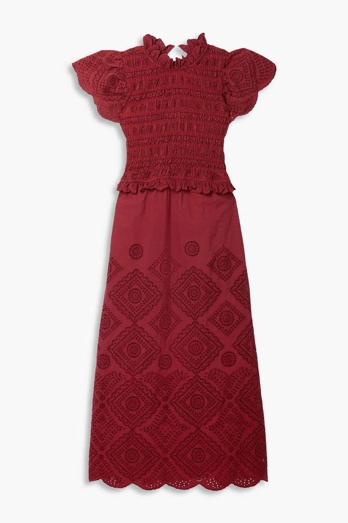 商品Sea|Vienne cutout shirred broderie anglaise cotton midi dress,价格¥1525,第1张图片