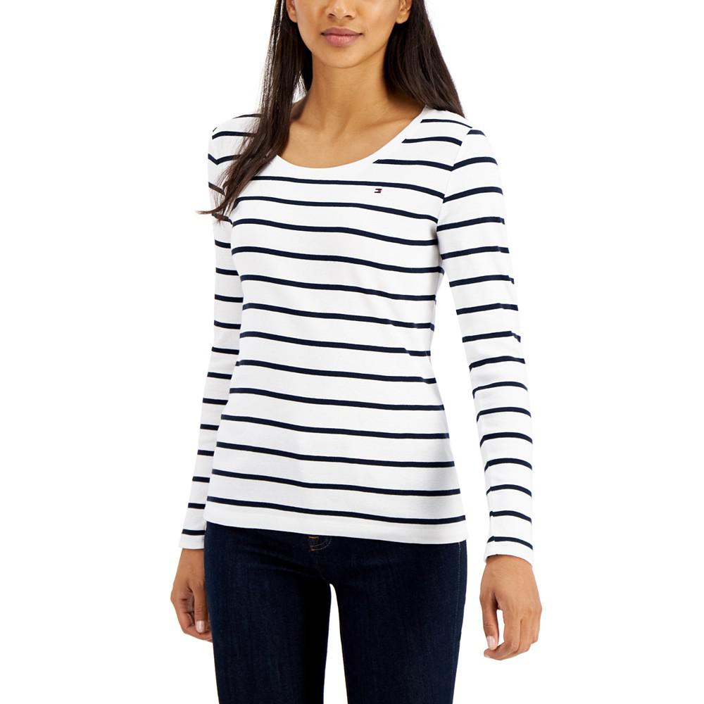 Women's Striped Scoop Neck Long-Sleeve Top商品第1张图片规格展示