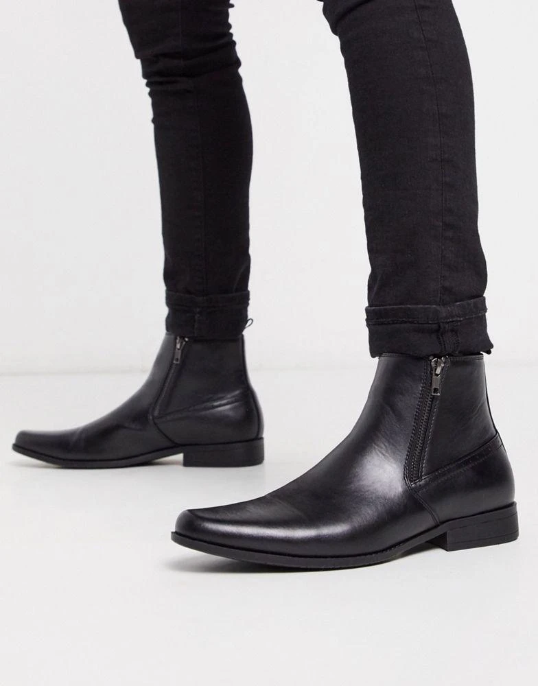 商品ASOS|ASOS DESIGN chelsea boots in black faux leather with zips,价格¥193,第1张图片