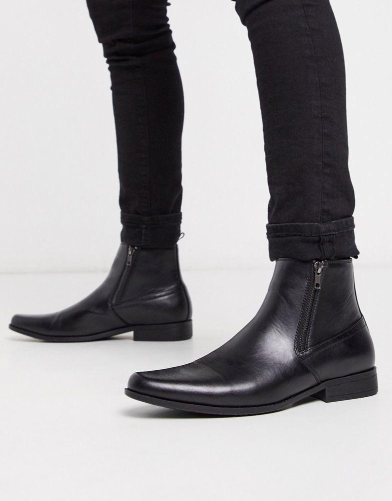 商品ASOS|ASOS DESIGN chelsea boots in black faux leather with zips,价格¥174,第1张图片