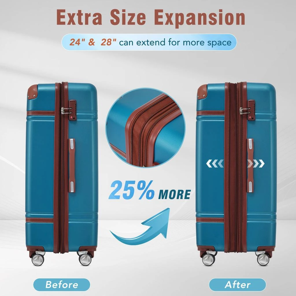 商品Streamdale Furniture|Streamdale Hardshell Luggage Sets 3 Pieces 20" +28" Luggages and Cosmetic Case Spinner Suitcase with TSA Lock Lightweight,价格¥1613,第3张图片详细描述