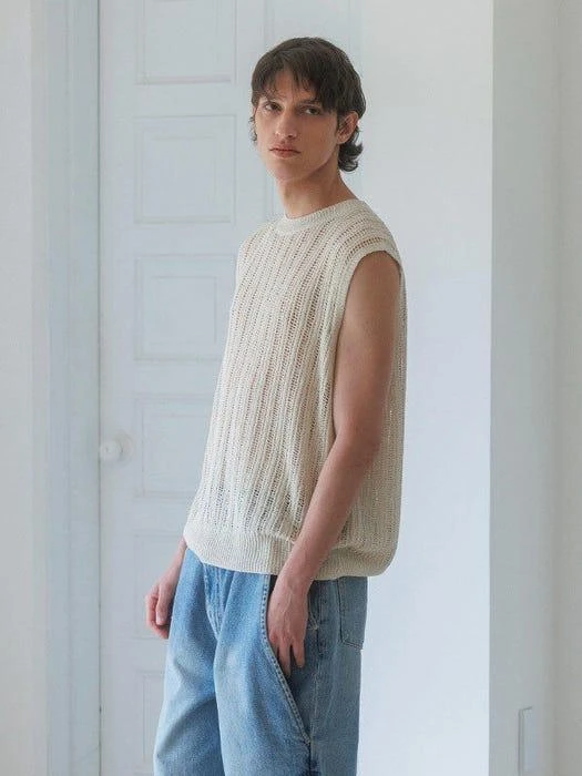 商品KNITLY|Linen Net Round Vest Natural,价格¥569,第3张图片详细描述