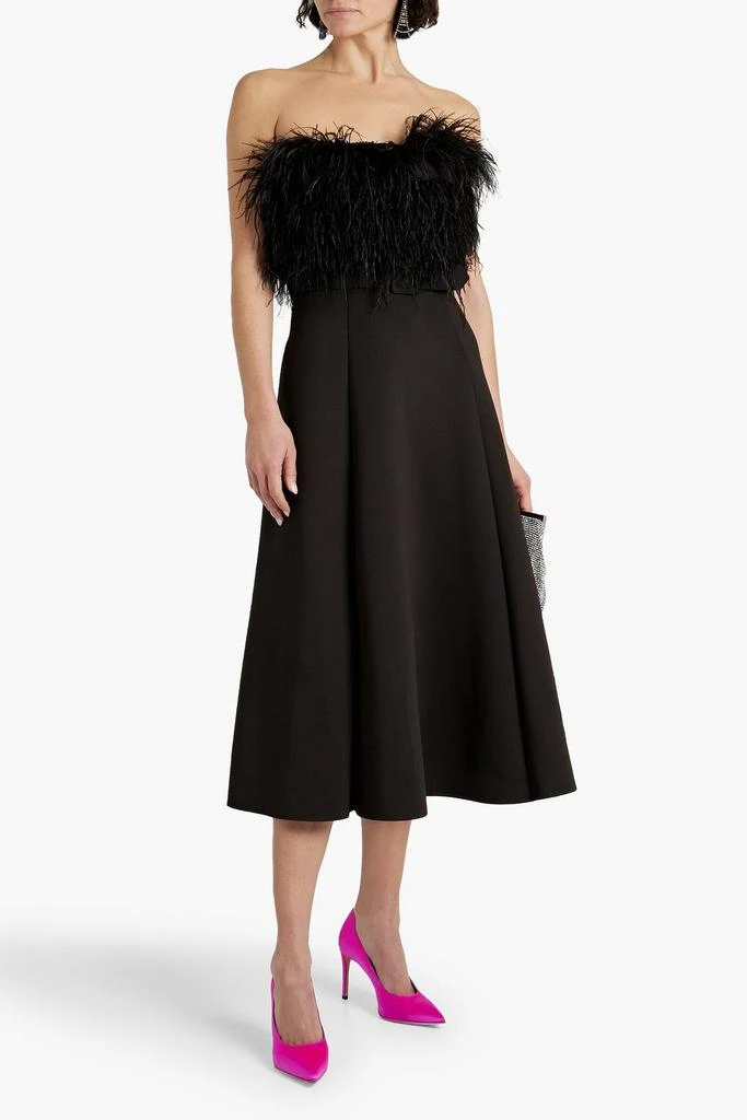 商品Badgley Mischka|Strapless belted faux feather-embellished scuba midi dress,价格¥2491,第2张图片详细描述