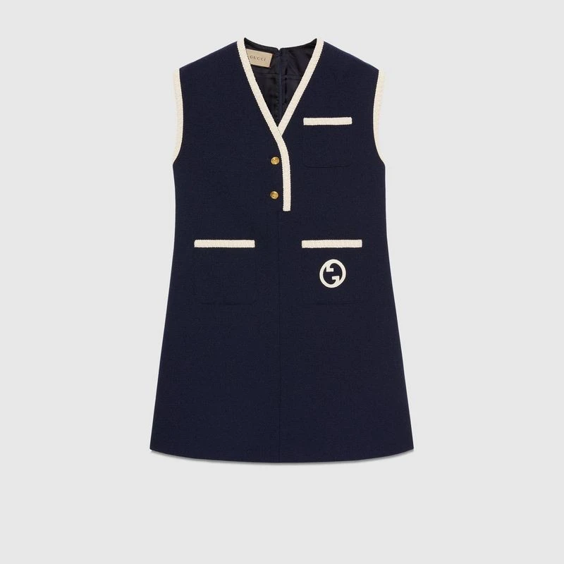 商品Gucci|【预售3-7天】Gucci古驰女士深蓝色GG细节复古花呢短连衣裙,价格¥17757,第1张图片