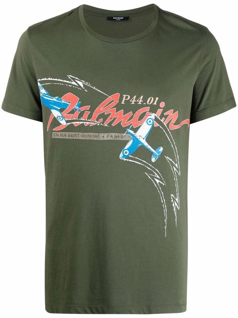 Balmain Men's  Green Cotton T Shirt商品第1张图片规格展示