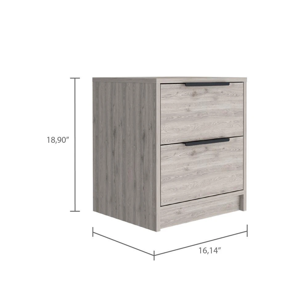 商品Depot E-Shop|DEPOT E-SHOP Egeo Night Stand, Two Drawers, Countertop, Light Grey, For Bedroom,价格¥1398,第3张图片详细描述