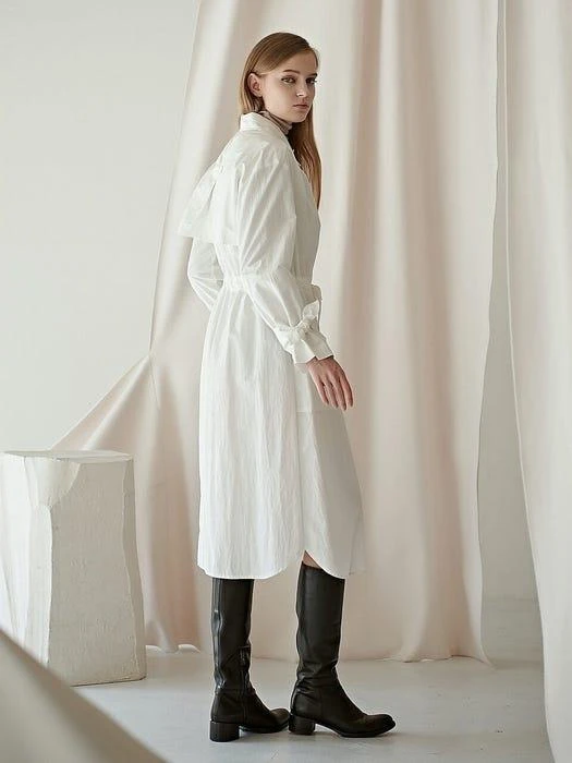 商品MITTE|Shirring Belted Trench Dress_White,价格¥1518,第4张图片详细描述