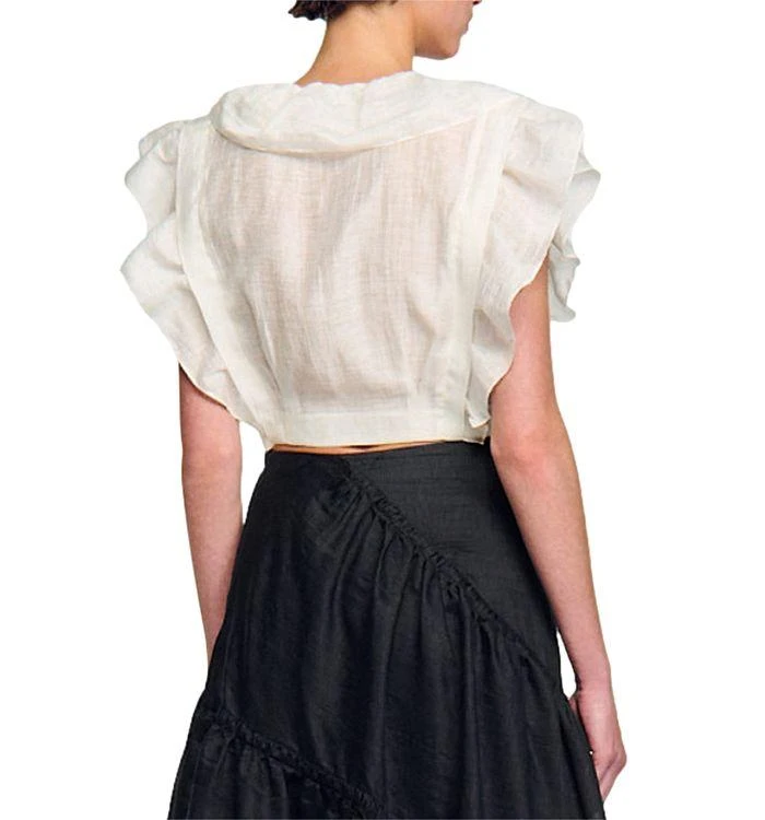 商品Sandro|Folie Ruffled Crop Top,价格¥1407,第3张图片详细描述