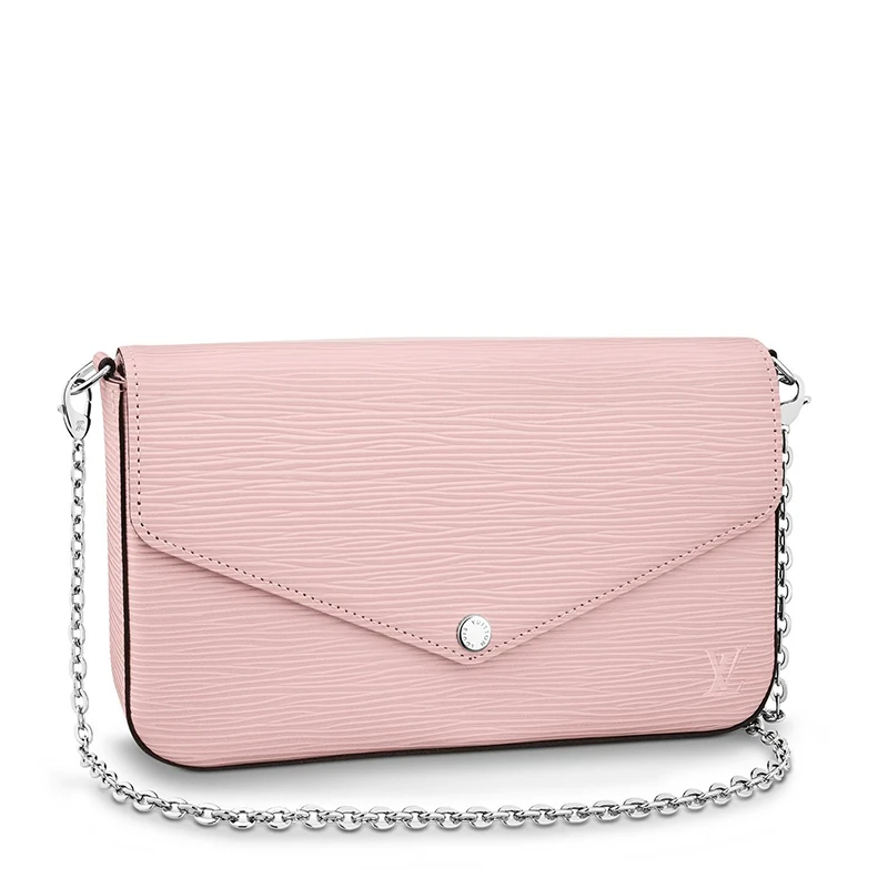预售十天 Louis Vuitton/路易威登 22春夏新款FÉLICIE系列 女士芭蕾粉水波纹牛皮革徽标印花银扣银链配可拆卸贴袋翻盖开合单肩斜挎手拿链条信封包M62467 商品