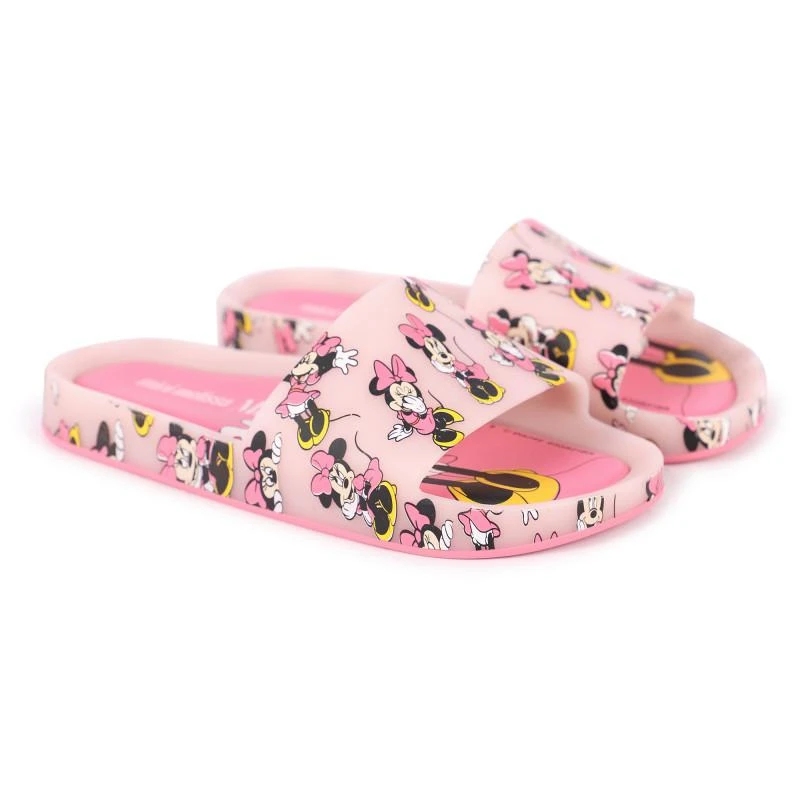 商品Mini Melissa|Minnie mouse print slide sandals in pink,价格¥803,第1张图片