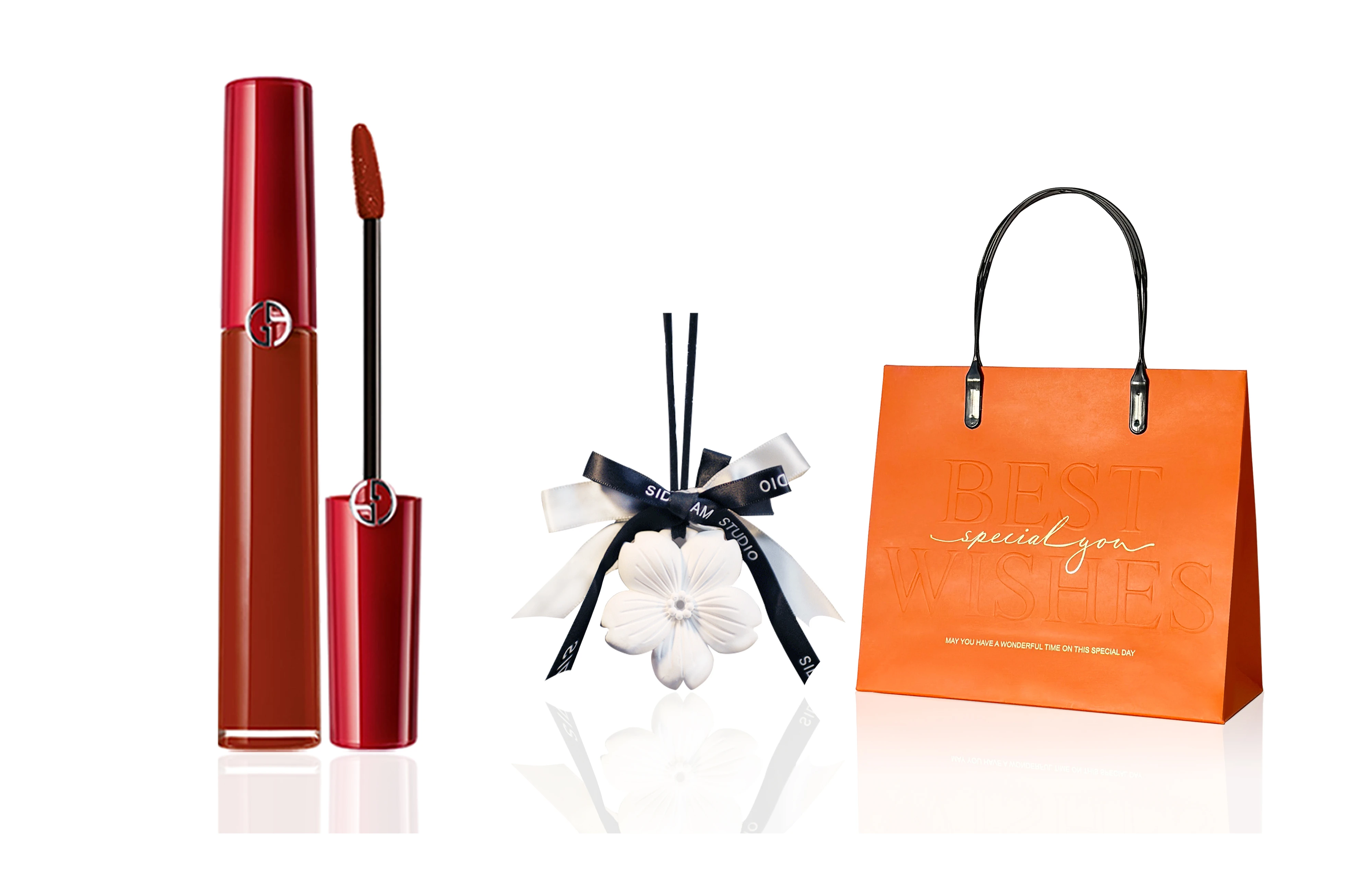 商品[国内直发] Giorgio Armani|乔治阿玛尼 红管 心想事橙礼遇彩妆套装 丝绒缎面自然持久哑光雾面不晕染素颜气色 三件套,价格¥396,第8张图片详细描述