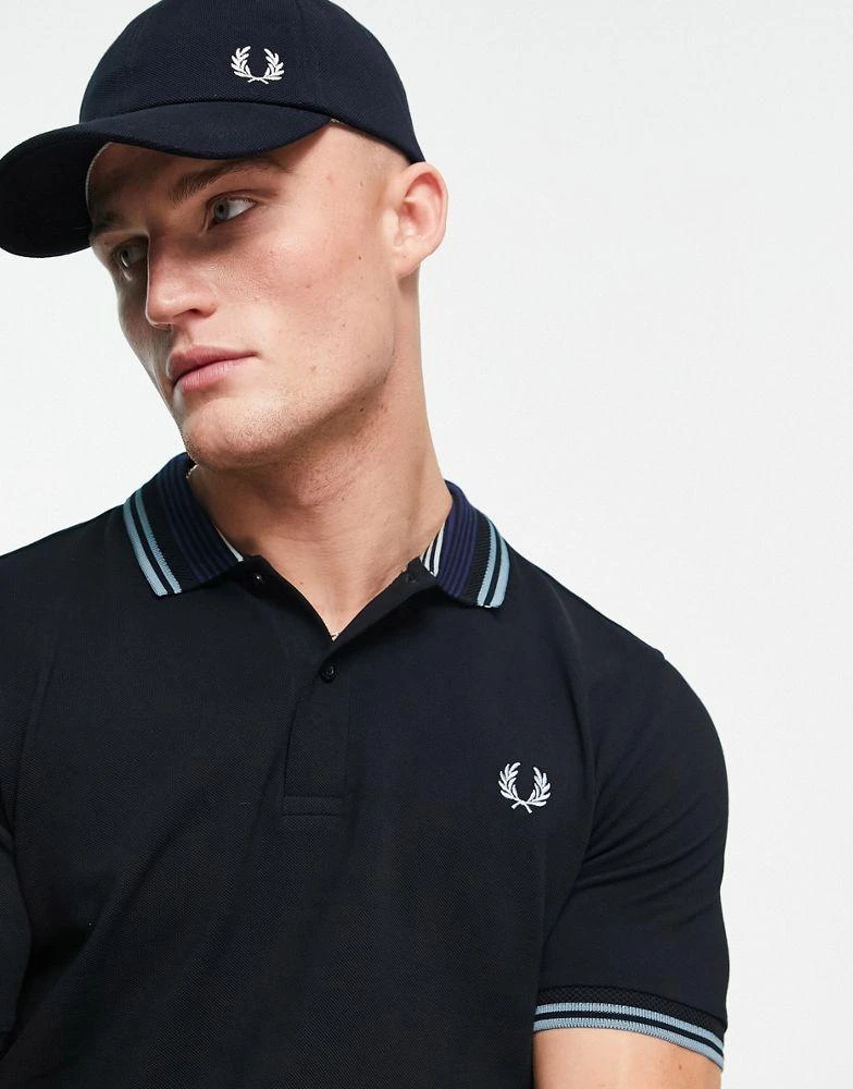 商品Fred Perry|Fred Perry striped collar polo shirt in black,价格¥400,第3张图片详细描述