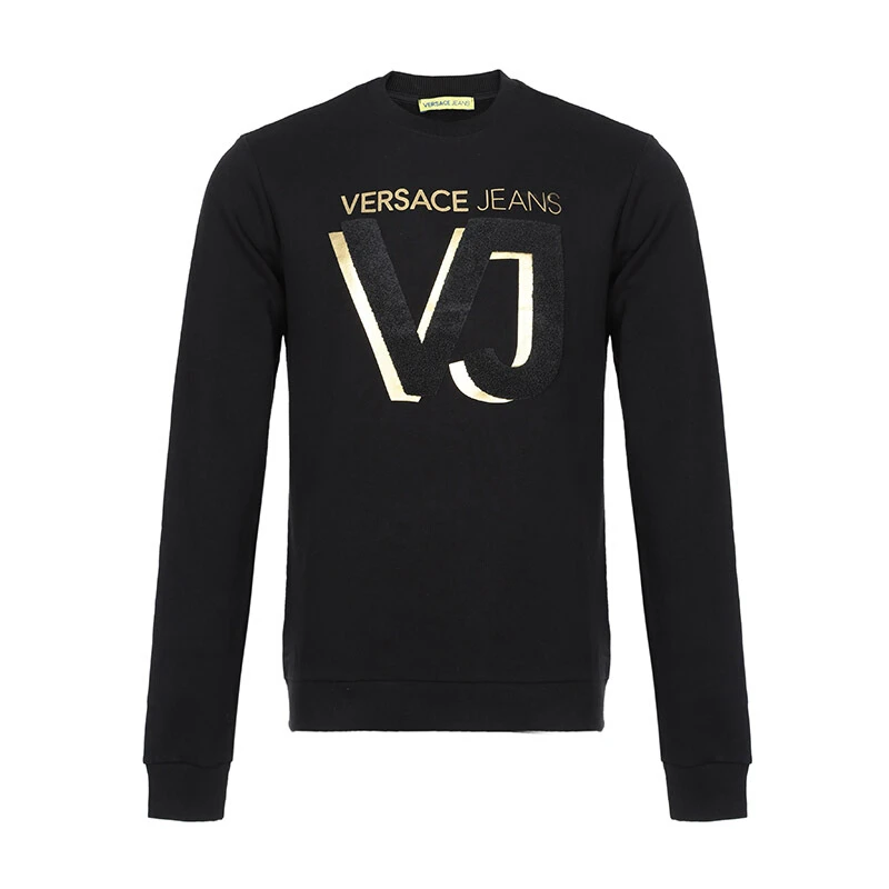 商品Versace|VERSACE JEANS 男士黑色棉质金字logo印花圆领卫衣 B7GSA7FO-36604-Y6A,价格¥827,第1张图片