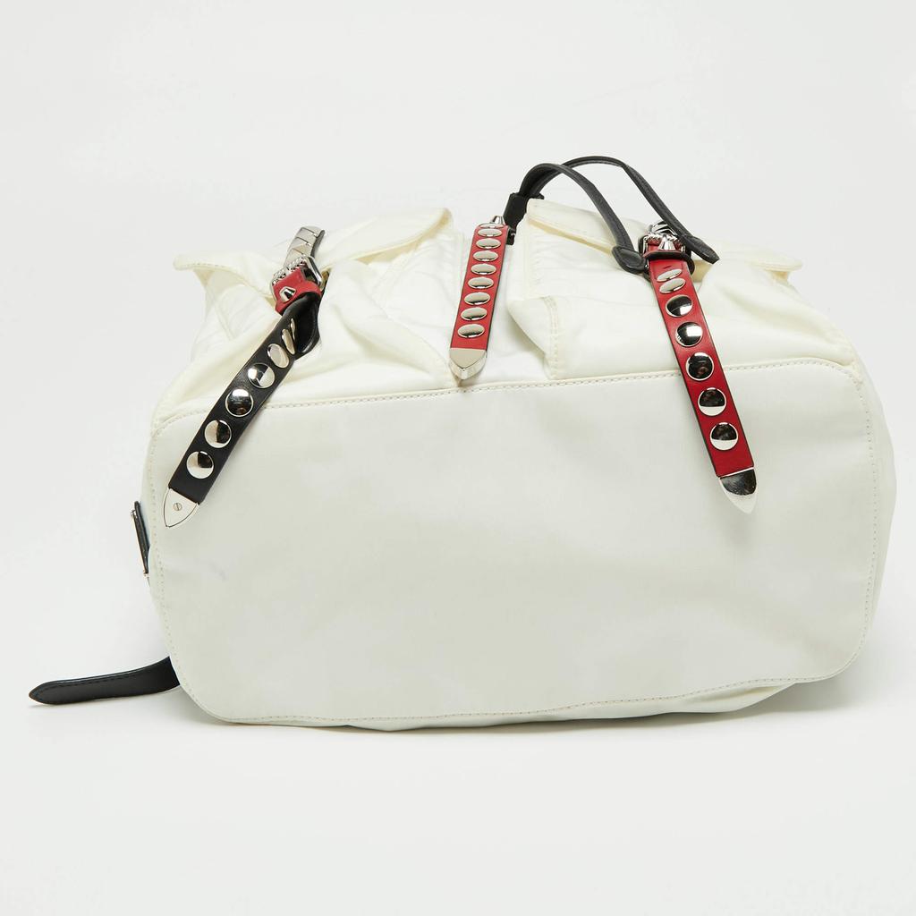 Prada White/Black Nylon and Leather New Vela Studded Backpack商品第9张图片规格展示