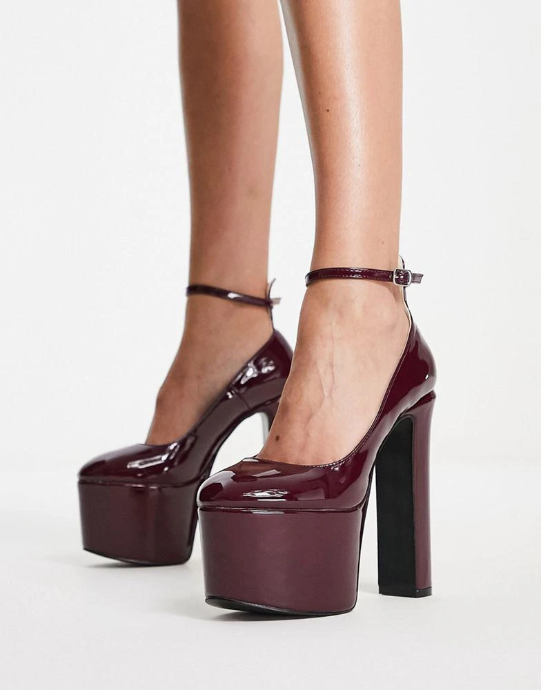 商品Daisy Street|Daisy Street platform heeled shoes in burgundy patent,价格¥157,第2张图片详细描述