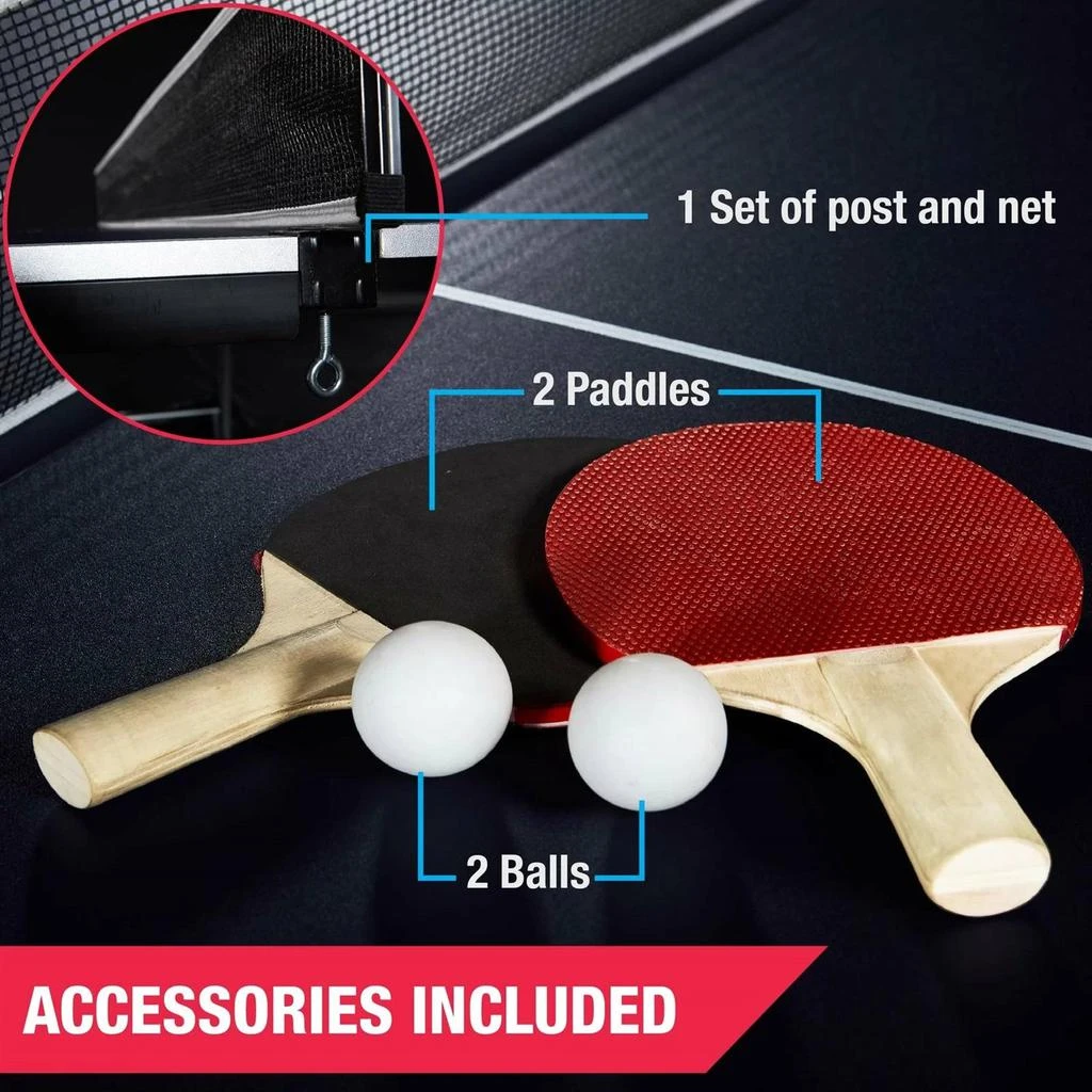商品QuikFurn|Official Size Blue Ping Pong Table Tennis Set with Net 2 Balls and 2 Paddles,价格¥4428,第2张图片详细描述