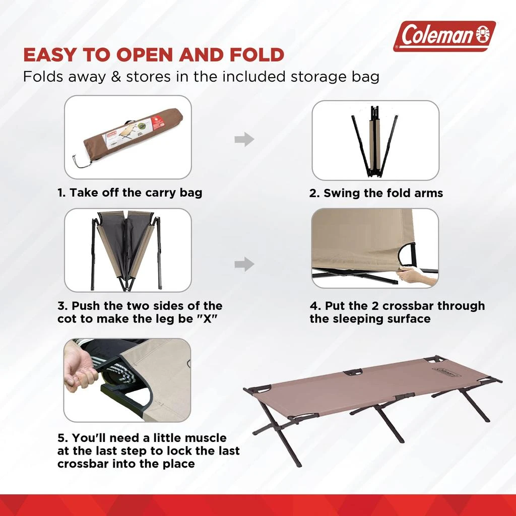 商品Coleman|Coleman Trailhead II Folding Cot, Camping Bed with Easy Setup & Takedown, Supports Adults up to 6ft 2in or 300lbs,价格¥420,第4张图片详细描述