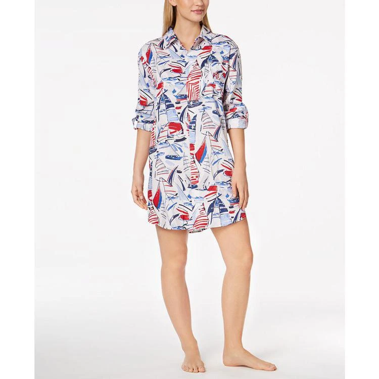 商品Ralph Lauren|Fashion Woven Sailboat-Print Sleepshirt,价格¥131,第1张图片