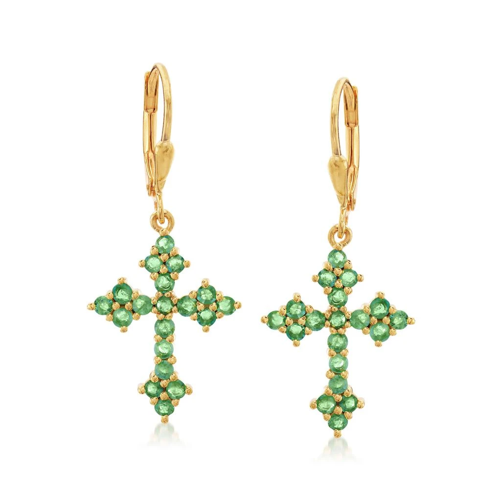 商品Ross-Simons|Ross-Simons Zambian Emerald Cross Drop Earrings in 18kt Gold Over Sterling,价格¥1336,第1张图片