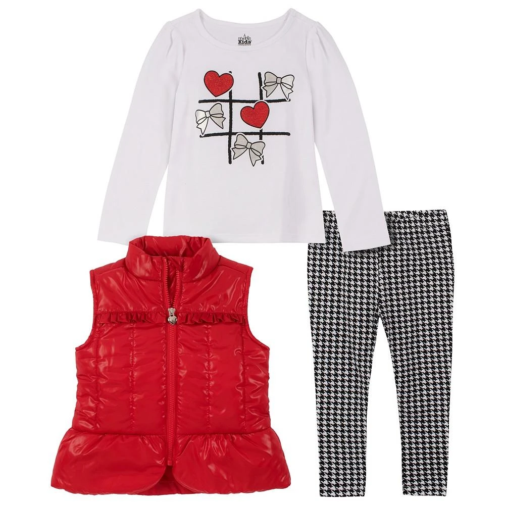 商品KIDS HEADQUARTERS|Little Girls Tic-Tac T-shirt, Ruffle-Trim Puffer Vest and Check Leggings, 3-Piece Set,价格¥210,第1张图片