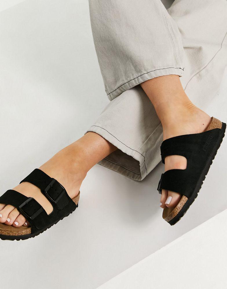 商品Birkenstock|Birkenstock Arizona suede flat sandals in black,价格¥742,第1张图片
