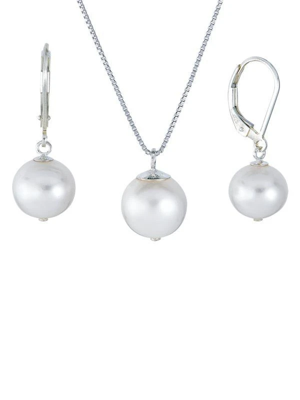 商品BELPEARL|2-Piece Sterling Silver & Cultured Pearl Necklace & Earrings Set,价格¥527,第1张图片