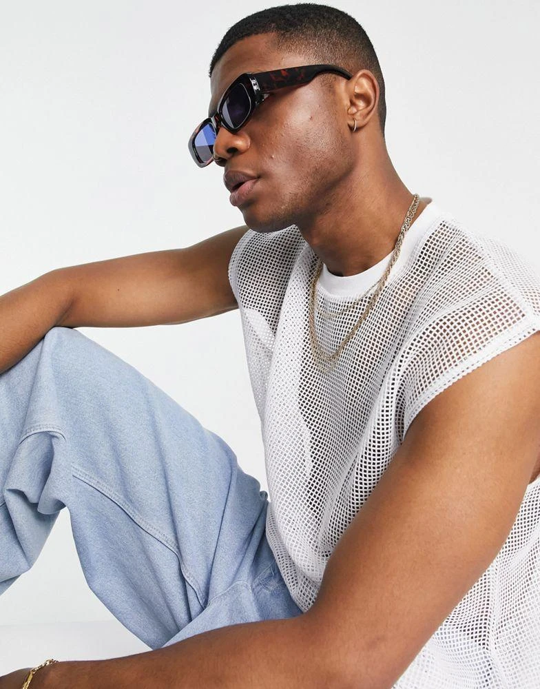 商品ASOS|ASOS DESIGN mid rectangle sunglasses with blue lens in tortoiseshell - BROWN,价格¥59,第4张图片详细描述
