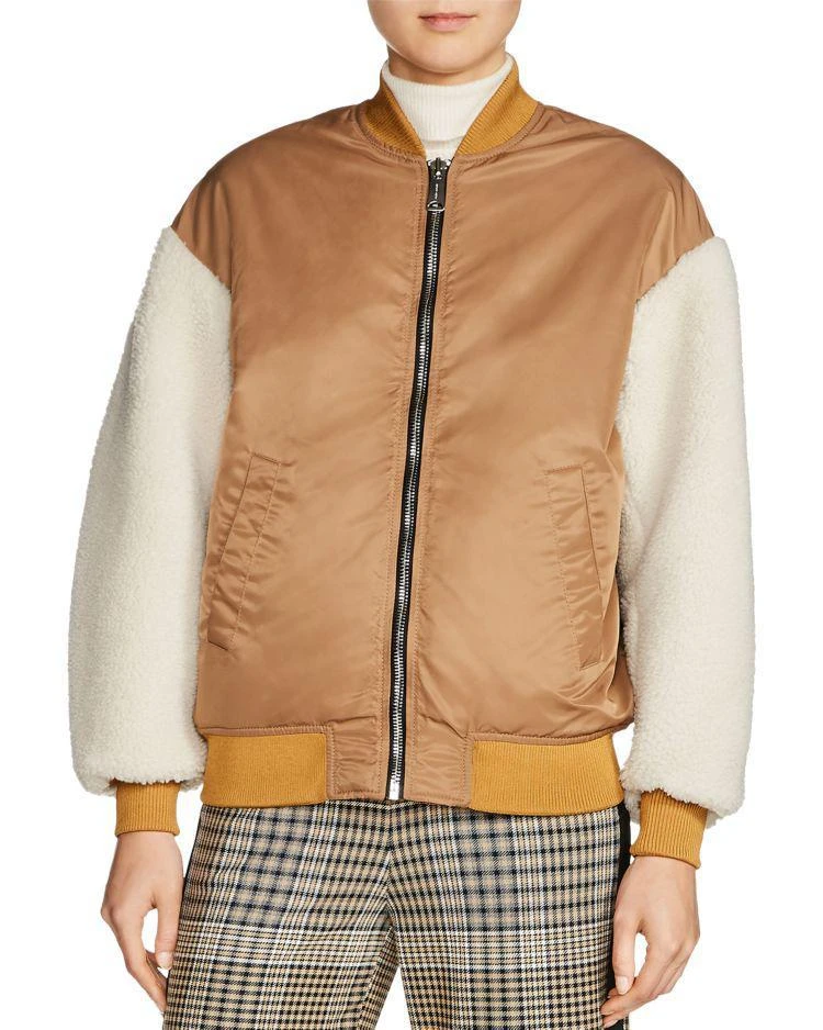 商品Maje|Boston Shearling-Sleeve Bomber Jacket,价格¥4053,第1张图片