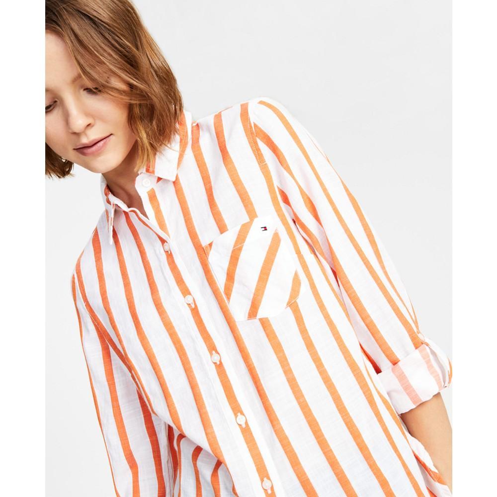 商品Tommy Hilfiger|Women's Cotton Striped Roll-Tab Shirt,价格¥359,第5张图片详细描述