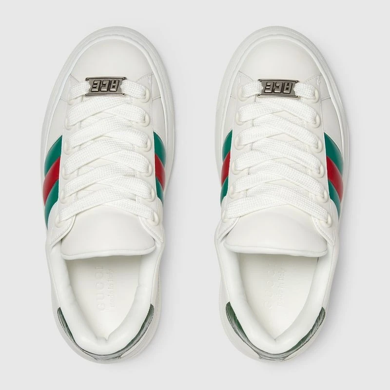 商品Gucci|【预售3-5天】Gucci古驰Ace系列男士白色皮革男士织带条纹运动鞋,价格¥7711,第5张图片详细描述