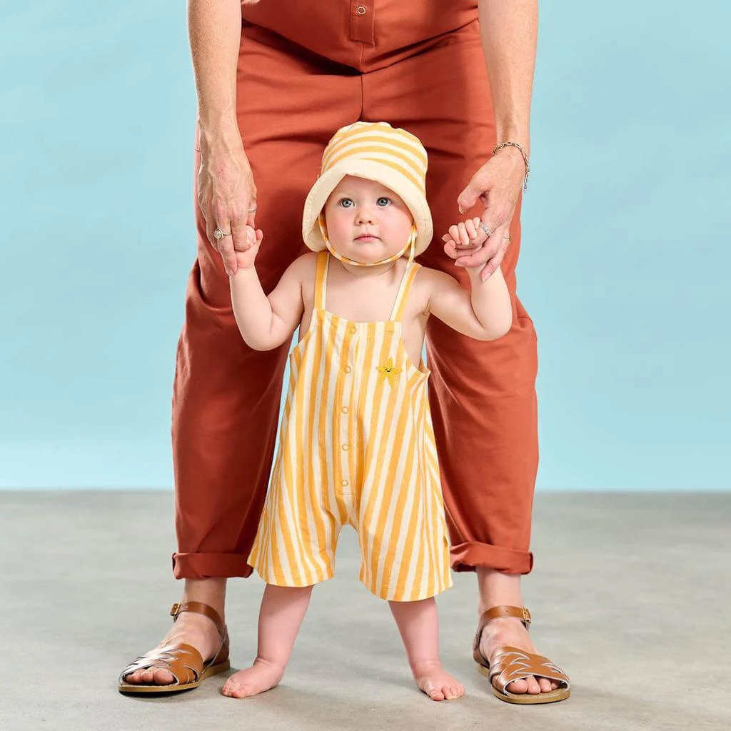 商品The Bonnie Mob|The Bonnie Mob Kids Cayman Striped Dungaree Romper in Orange,价格¥192,第1张图片