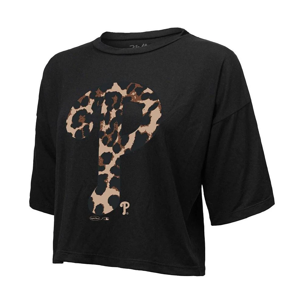 商品Majestic|Women's Threads Black Philadelphia Phillies Leopard Cropped T-shirt,价格¥335,第2张图片详细描述