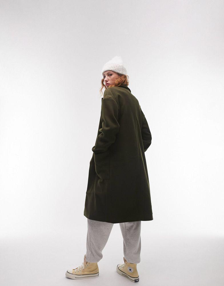 Topshop chuck on coat in khaki商品第2张图片规格展示