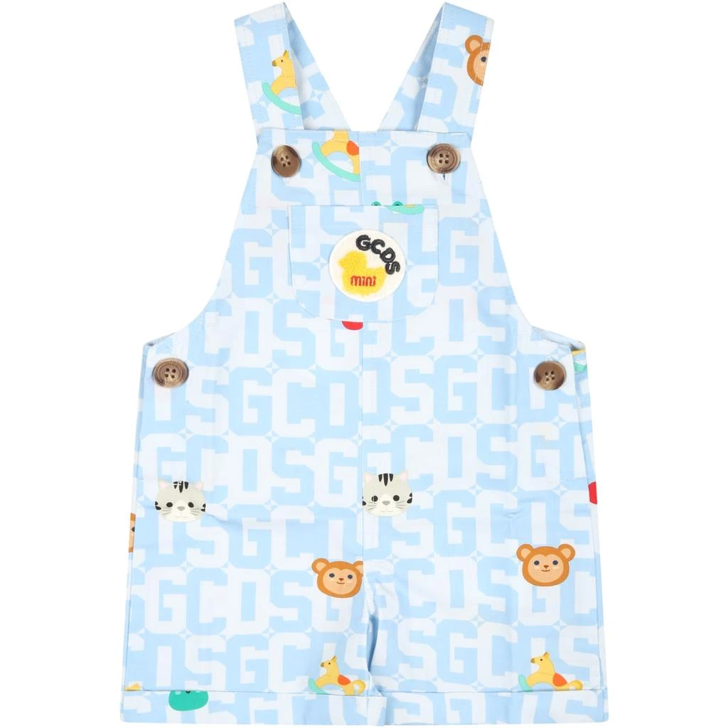 商品GCDS Mini|GCDS Mini Light-blue Dungarees For Baby Boy With Logo,价格¥1337,第1张图片
