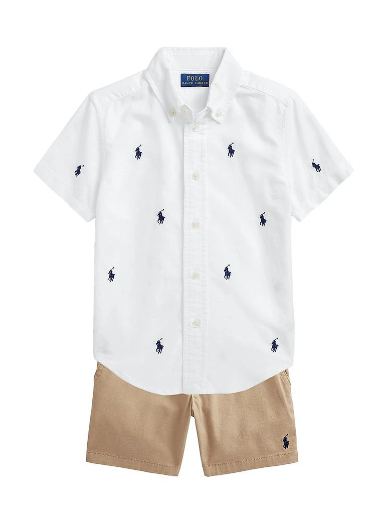 商品Ralph Lauren|Little Boy's & Boy's Logo Embroidered Oxford Short-Sleeve Shirt,价格¥459,第2张图片详细描述