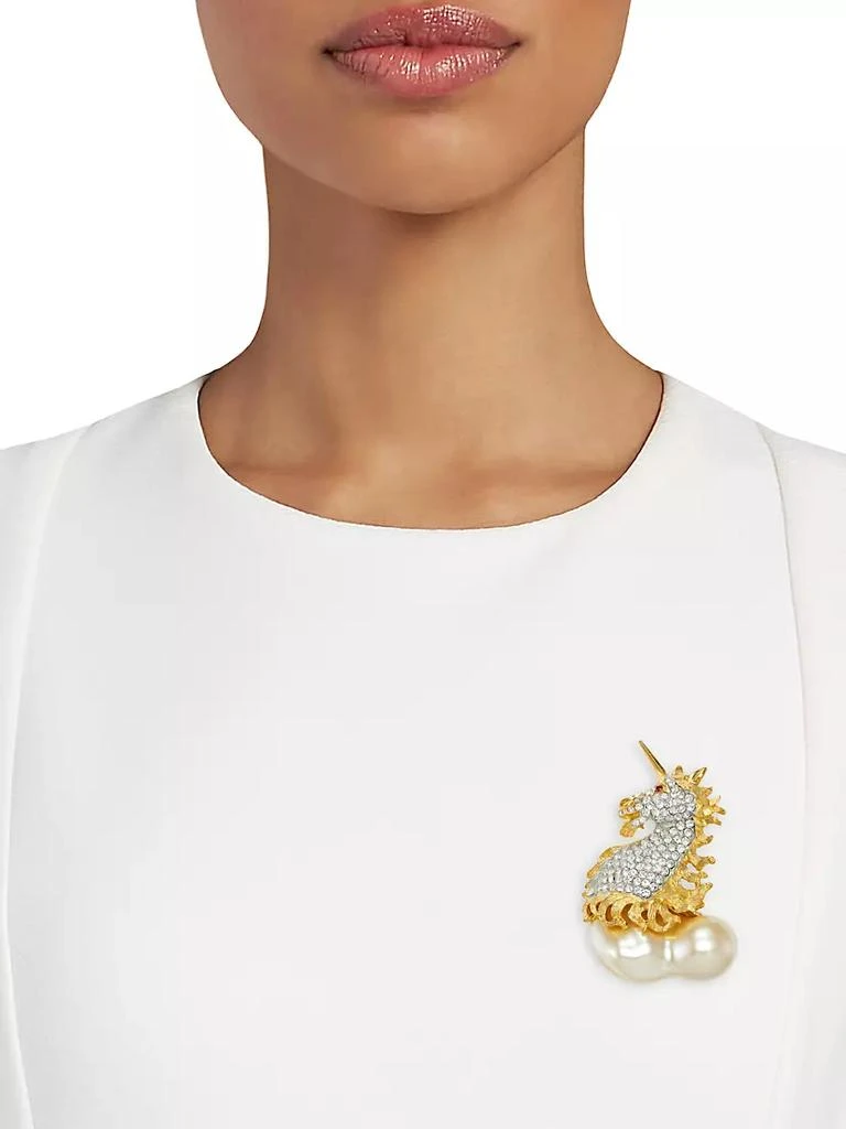 商品Kenneth Jay Lane|22K Gold-Plated, Crystal &amp; Faux Pearl Unicorn Brooch,价格¥433,第2张图片详细描述