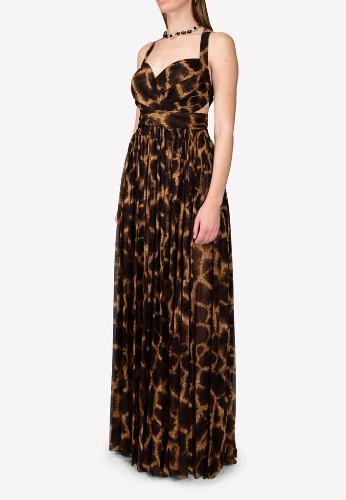 商品Dolce & Gabbana|Silk Chiffon Giraffe-Print Gown with Crisscross Back,价格¥23661,第3张图片详细描述