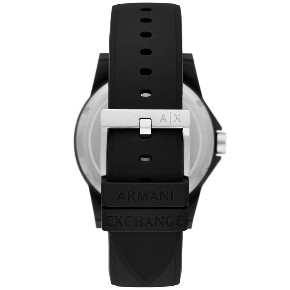 商品Armani Exchange|Men's Three-Hand Quartz Black Silicone Watch 44mm,价格¥731,第3张图片详细描述