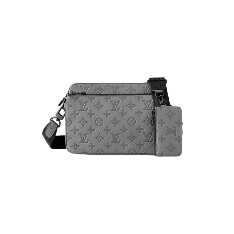 商品Louis Vuitton|【预售十天】路易威登 男士灰色交织字母压花小牛皮配可拆卸钱包三合一单肩包 M46603,价格¥24104,第1张图片