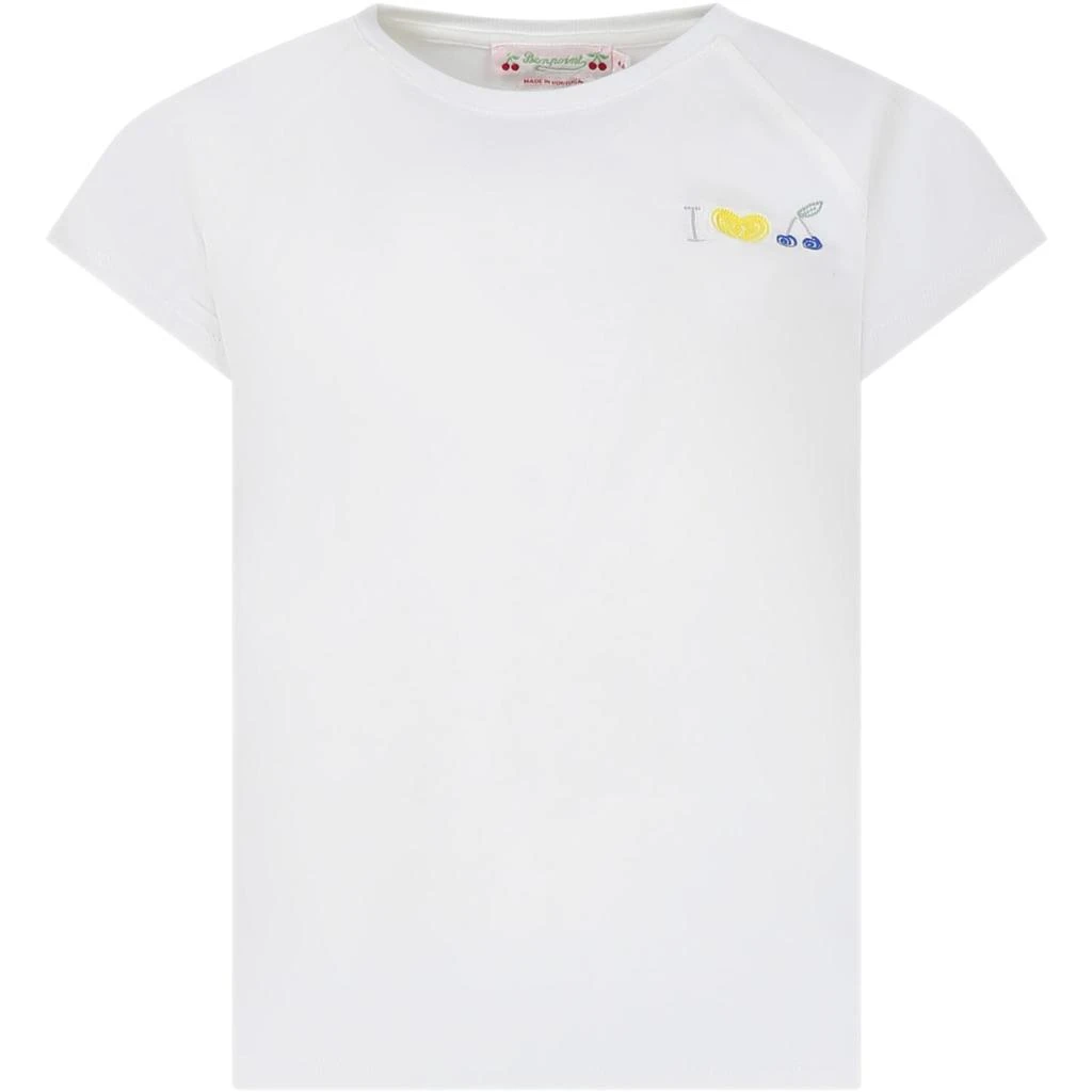 商品Bonpoint|White T-shirt For Girl With Embroidery,价格¥794,第1张图片