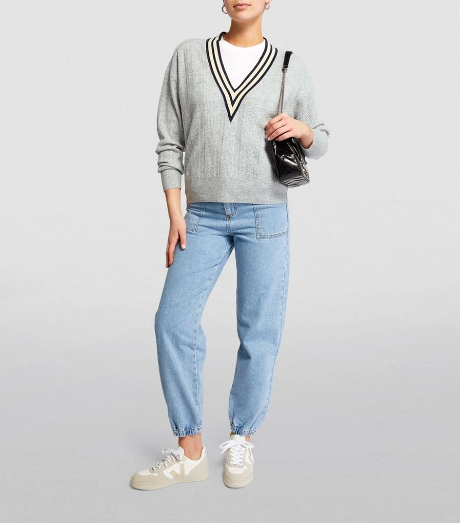 商品Sandro|Stripe-Trim Cable-Knit Sweater,价格¥1627,第2张图片详细描述